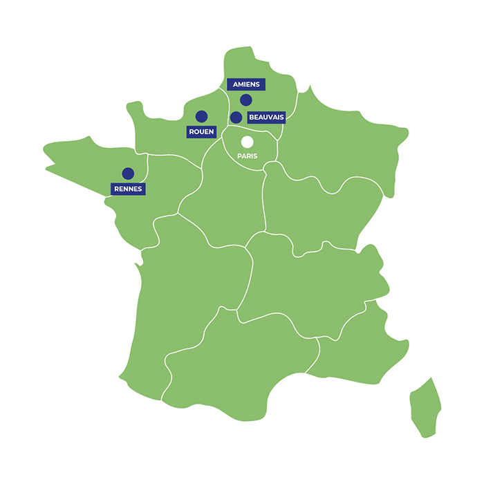 Map of France with localization of UniLaSalle campuses